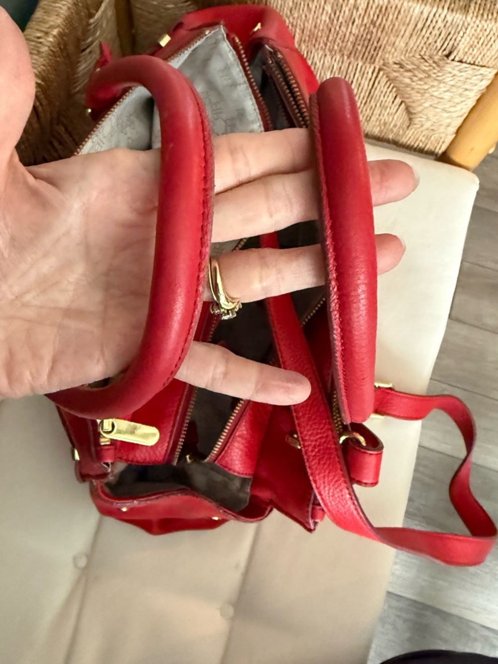 Banana Republic Red lined Leather Tote Handbag with Gold Hardware - Picture 13 of 16